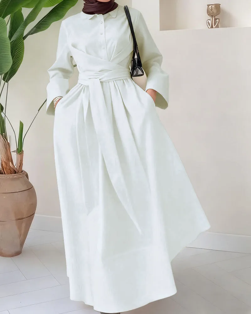 Zeagoo Women's Casual Cinched Waist Long Sleeve Dress sold by zeagoo product image thumbnail 2