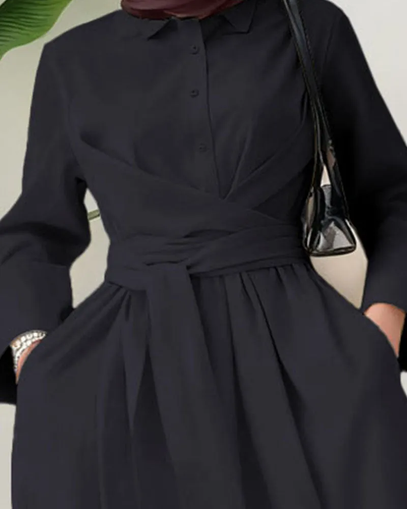 Zeagoo Women's Casual Cinched Waist Long Sleeve Dress sold by zeagoo product image thumbnail 5