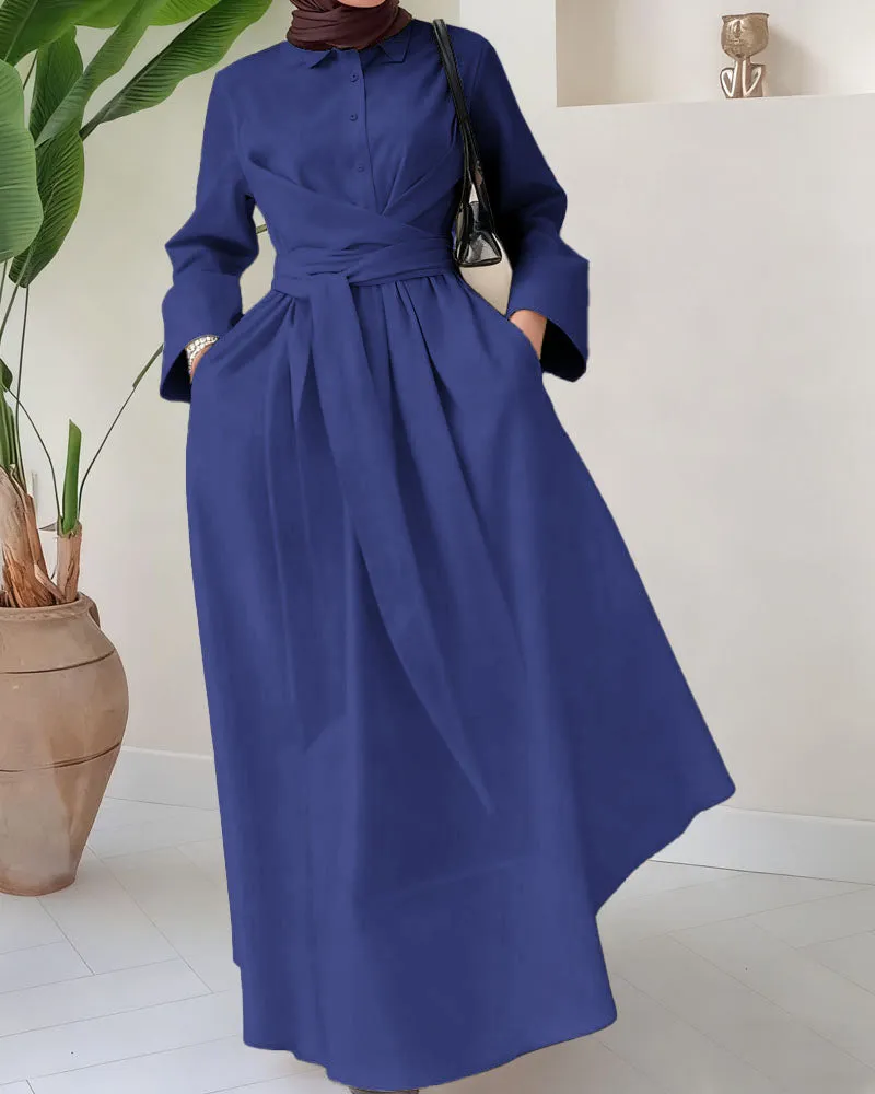 Zeagoo Women's Casual Cinched Waist Long Sleeve Dress sold by zeagoo product image thumbnail 3