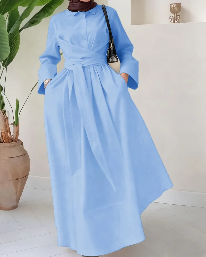 Zeagoo Women's Casual Cinched Waist Long Sleeve Dress sold by zeagoo product image thumbnail 4