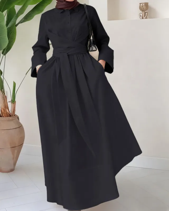 Casual Cinched Waist Long Sleeve Dress sold by zeagoo