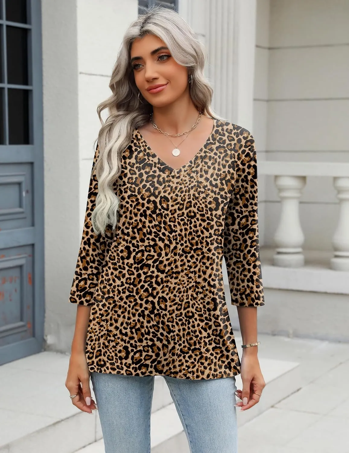 Zeagoo 3/4 Length Sleeve Womens Tops Casual V Neck Shirts Soft Basic Tees Business Work Blouses sold by zeagoo product image thumbnail 3