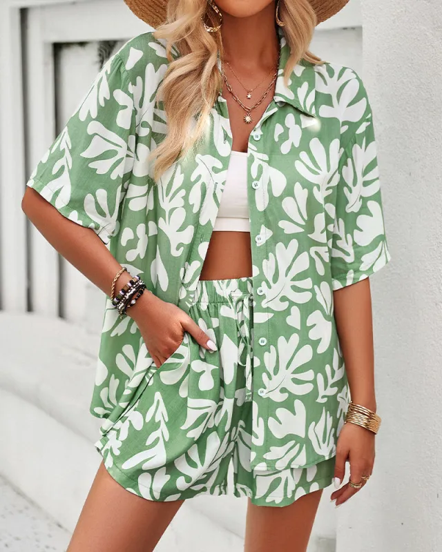 Print Contrast Drawstring 2-Piece Set made by zeagoo