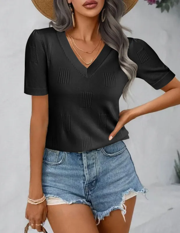 Zeagoo Short Sleeve Sweaters Soft Casual V Neck Pullover Tops sold by zeagoo