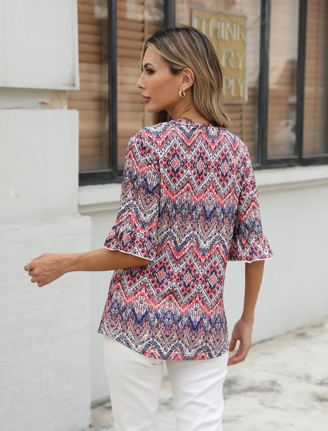 Zeagoo Womens Ruffle 3/4 Sleeve Top V Neck Shirts sold by zeagoo product image thumbnail 2