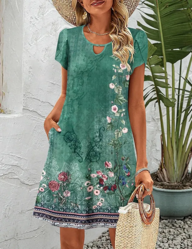 Zeagoo Women's Casual A-Line Dresses with Pockets Floral Tshirt Dress sold by zeagoo