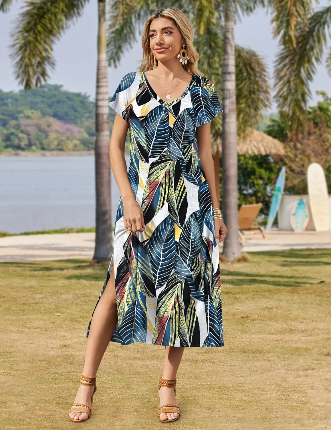 Zeagoo Floral Dress Short Sleeve Beach Dress sold by zeagoo product image thumbnail 5