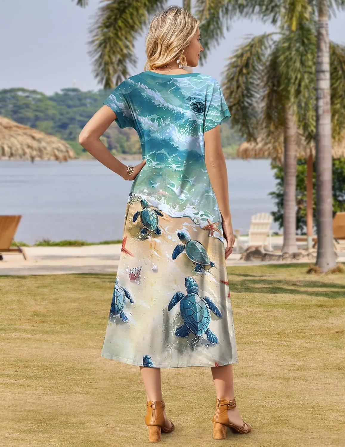 Zeagoo Floral Dress Short Sleeve Beach Dress sold by zeagoo product image thumbnail 3