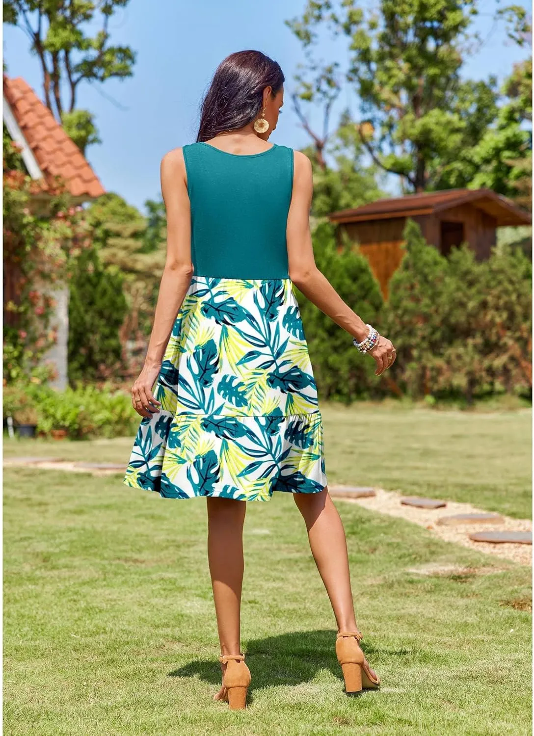 Zeagoo Summer Dress Knee-Length Round Neck Floral Dress (DE Only) sold by zeagoo product image thumbnail 5