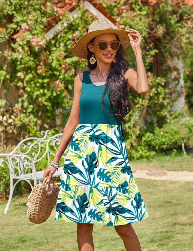 Zeagoo Summer Dress Knee-Length Round Neck Floral Dress (DE Only) sold by zeagoo