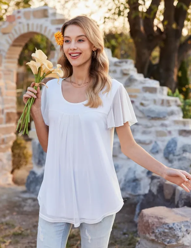 Zeagoo Blouse Women's Elegant Ruffle Sleeve Tops (DE Only) sold by zeagoo