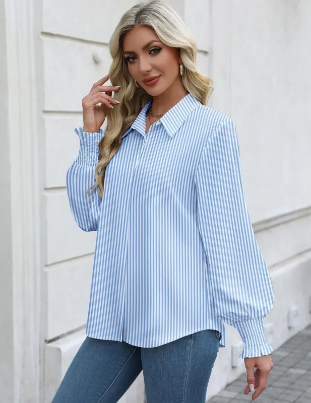 Zeagoo Womens Button Down Shirts Smocked Cuffed Blouse sold by zeagoo