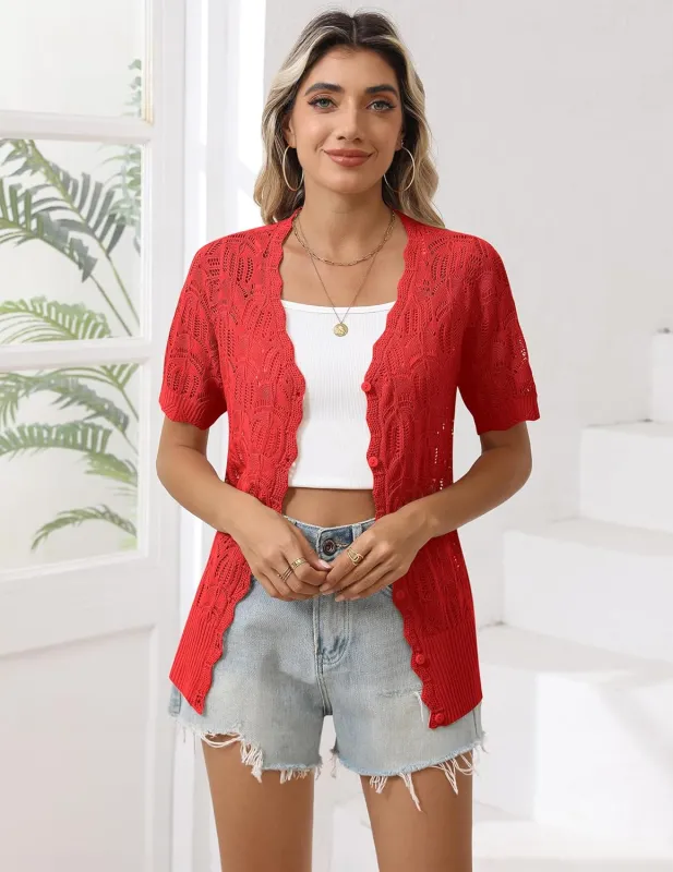 Zeagoo Women's Short Sleeve Cardigan V-Neck Button up Sweater sold by zeagoo