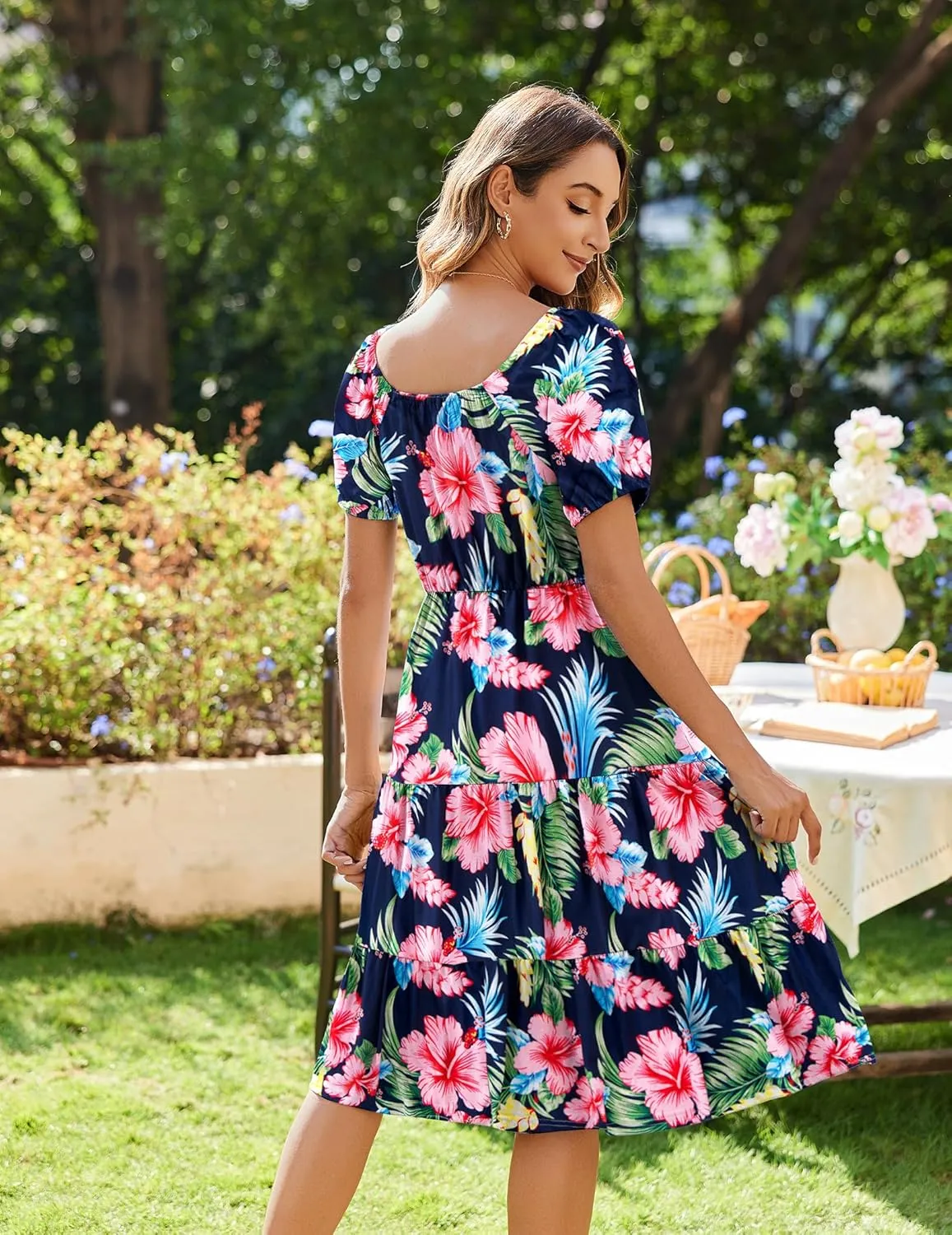 Zeagoo Womens Casual Dress Square Neck Puff Sleeve Boho Dress sold by zeagoo product image thumbnail 2