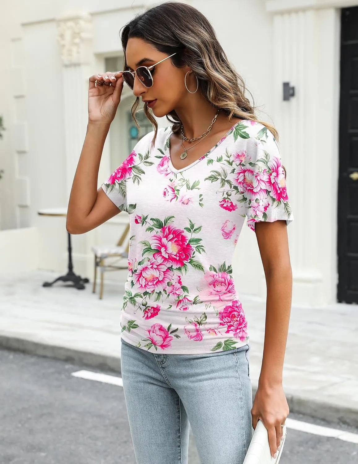 Zeagoo Women's Short Sleeve V Neck Blouse Ruched Casual Tunic Tops sold by zeagoo product image thumbnail 4