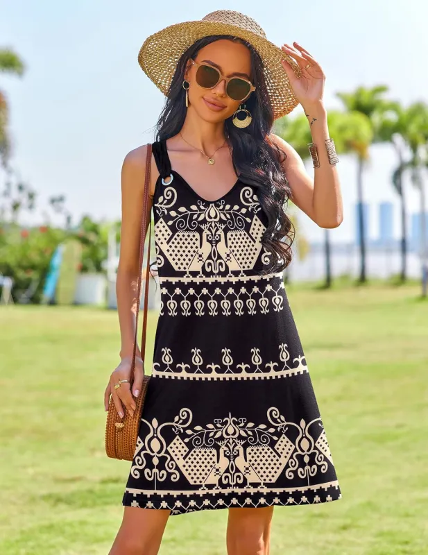 Zeagoo Casual Beach Boho Dress Sleeveless Crewneck Tank Dress made by zeagoo