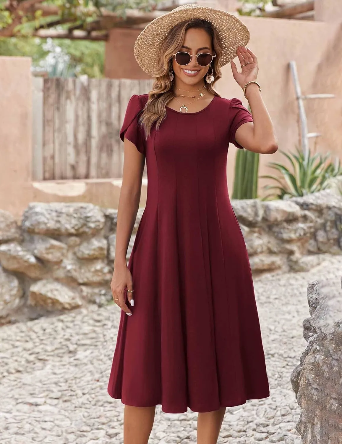 Zeagoo Womens Casual Dress Short Sleeve Pleated Loose Flowy Dress sold by zeagoo product image thumbnail 5