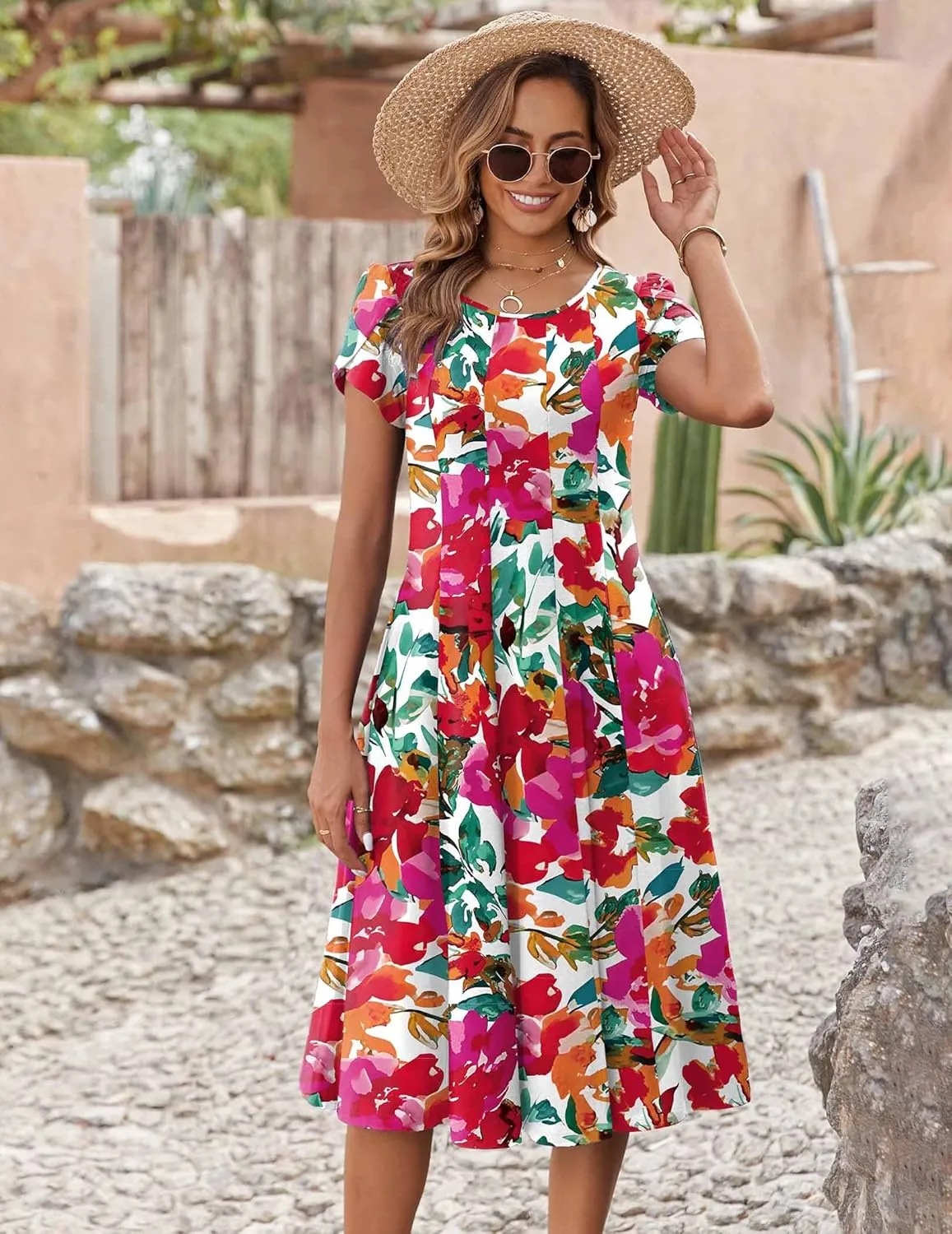 Zeagoo Womens Casual Dress Short Sleeve Pleated Loose Flowy Dress sold by zeagoo