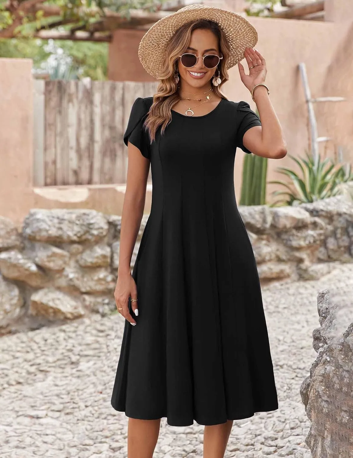 Zeagoo Womens Casual Dress Short Sleeve Pleated Loose Flowy Dress sold by zeagoo product image thumbnail 3
