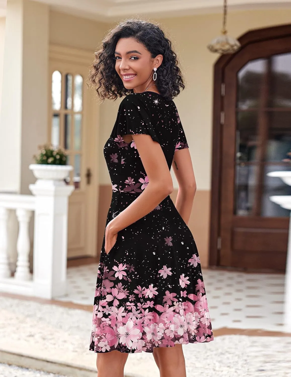 Zeagoo Womens Casual Swing Floral Ruffle Short Sleeve Sundresses sold by zeagoo product image thumbnail 2