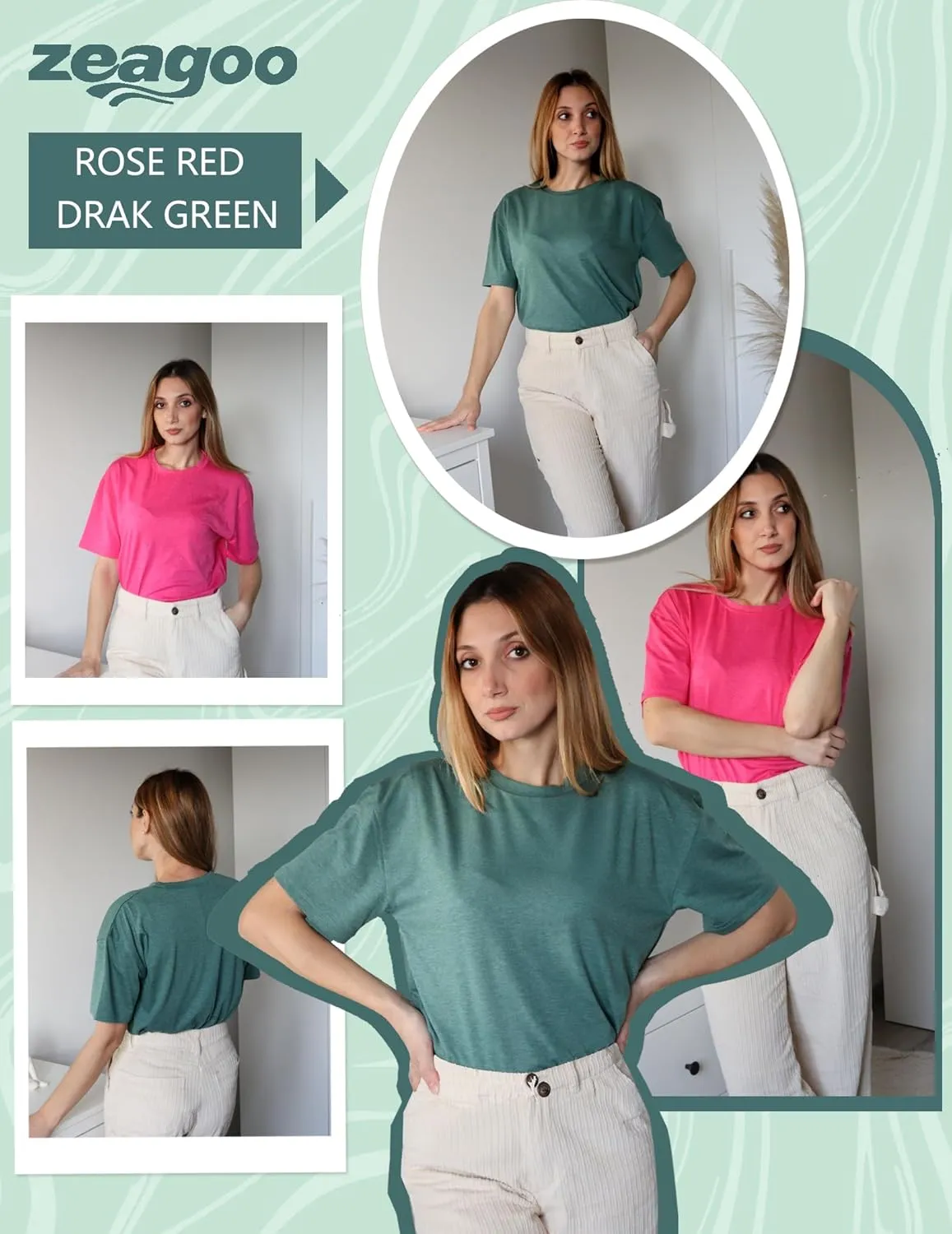 Zeagoo 2 Pack Women Tshirts Short Sleeve Crew Neck Tops sold by zeagoo product image thumbnail 3