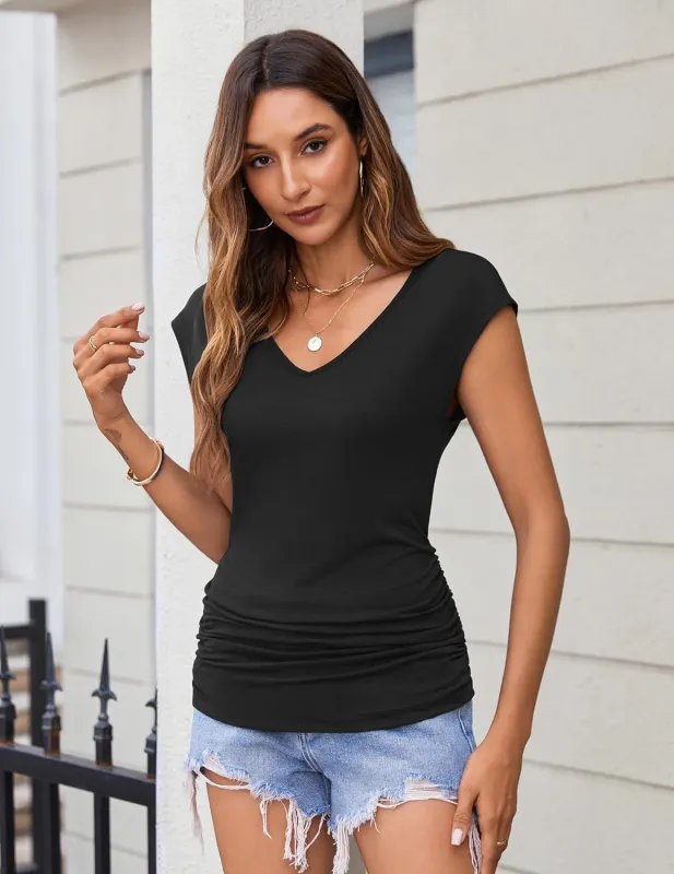 Zeagoo Womens Tank Tops Cute Tops V Neck Cap Sleeeve Tshirts made by zeagoo