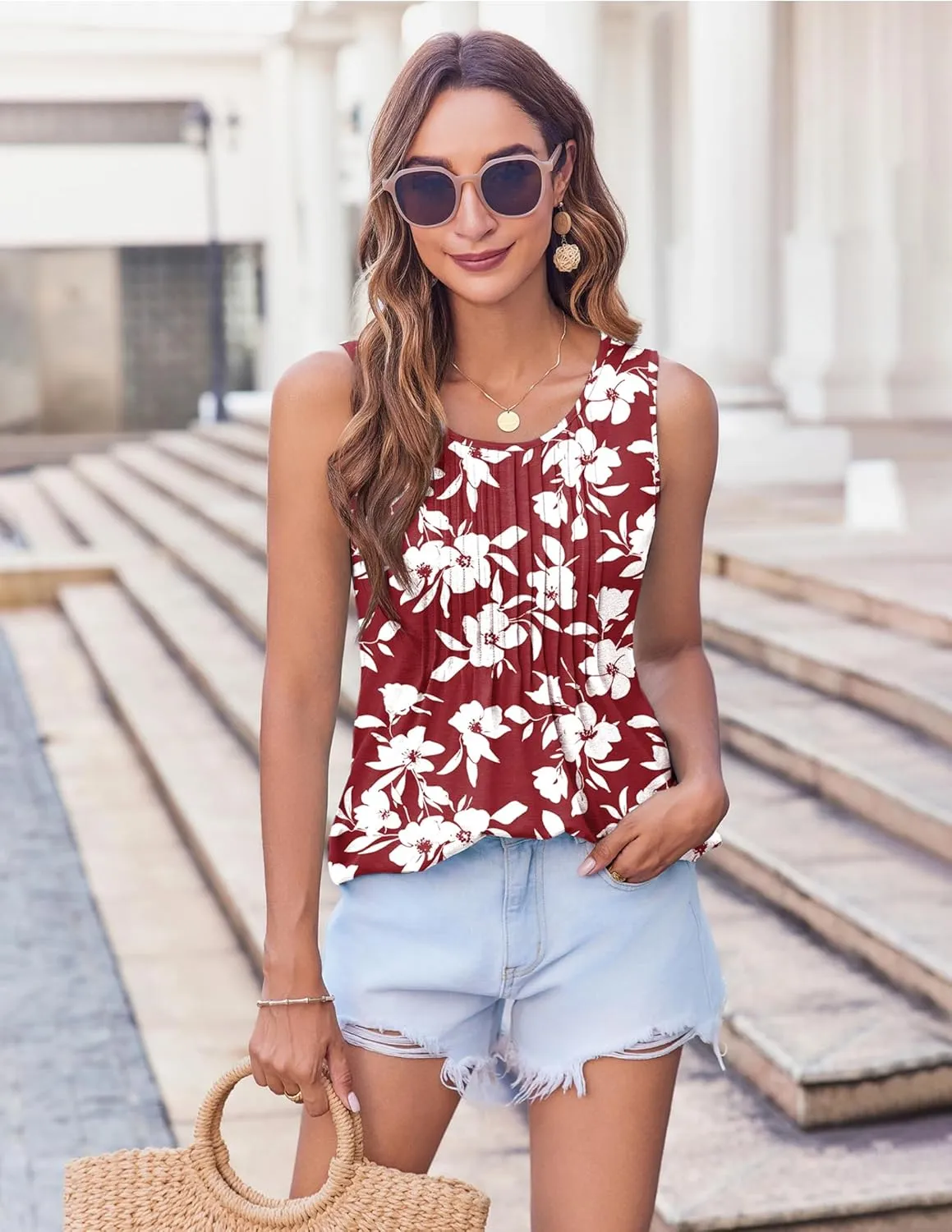 Zeagoo Women's Tank Tops Pleated Floral Flowy Boho Tunic Shirts sold by zeagoo product image thumbnail 2