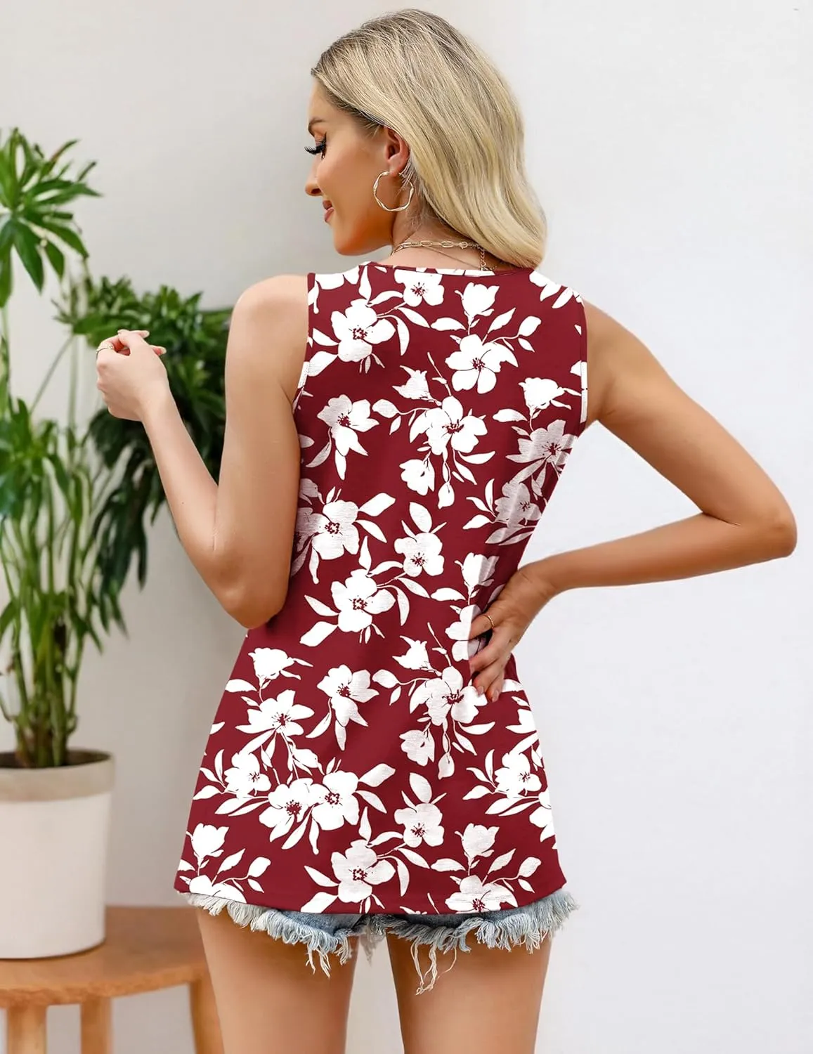 Zeagoo Women's Tank Tops Pleated Floral Flowy Boho Tunic Shirts sold by zeagoo product image thumbnail 3