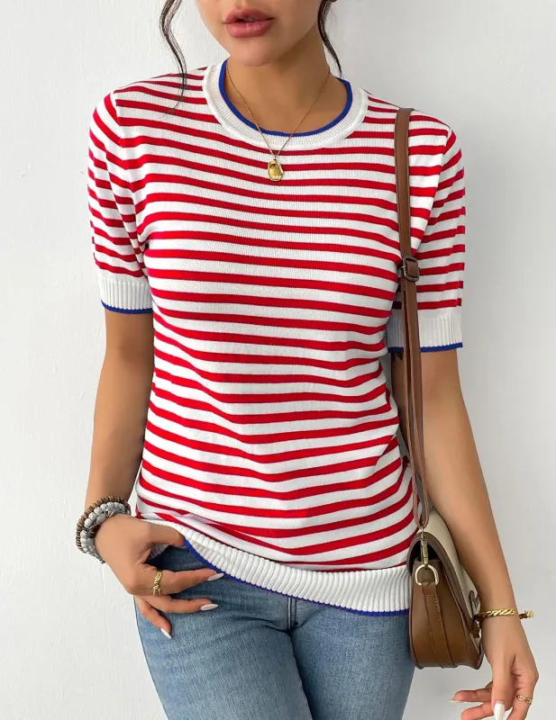 Zeagoo Womens Casual Short Sleeve Striped Sweater Shirt sold by zeagoo