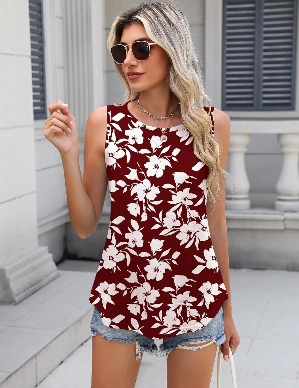 Zeagoo Women's Tank Tops Crew Neck Sleeveless Floral Tops sold by zeagoo product image thumbnail 2
