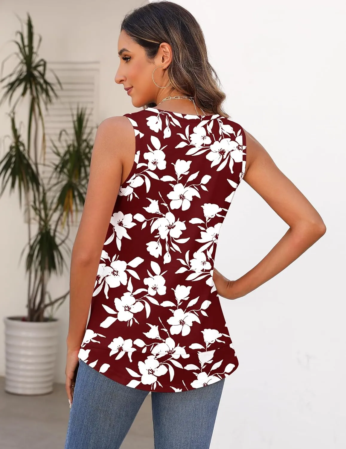 Zeagoo Women's Tank Tops Crew Neck Sleeveless Floral Tops sold by zeagoo product image thumbnail 3