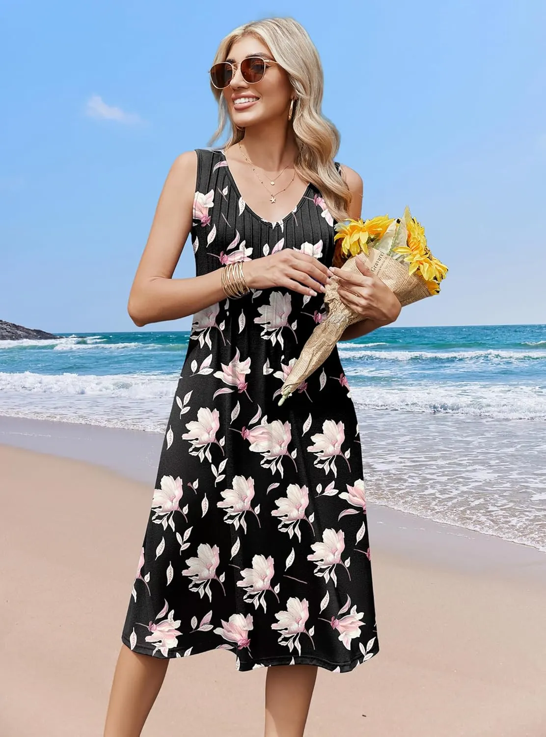 Zeagoo Casual Dress Sleeveless Midi Swing Tank Sundress sold by zeagoo product image thumbnail 2