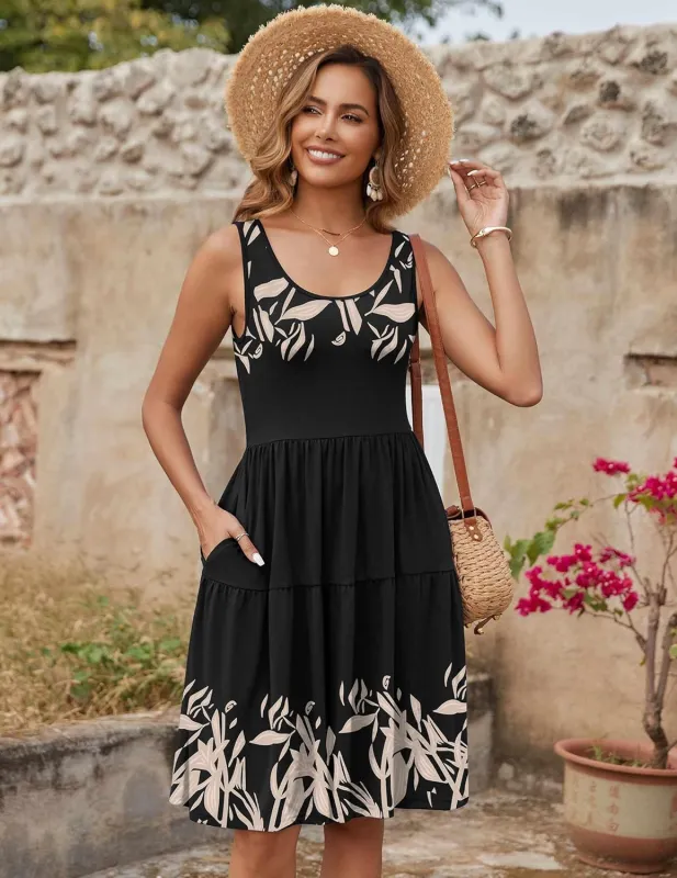 Zeagoo Boho Floral Casual Tank Dresses with Pockets sold by zeagoo