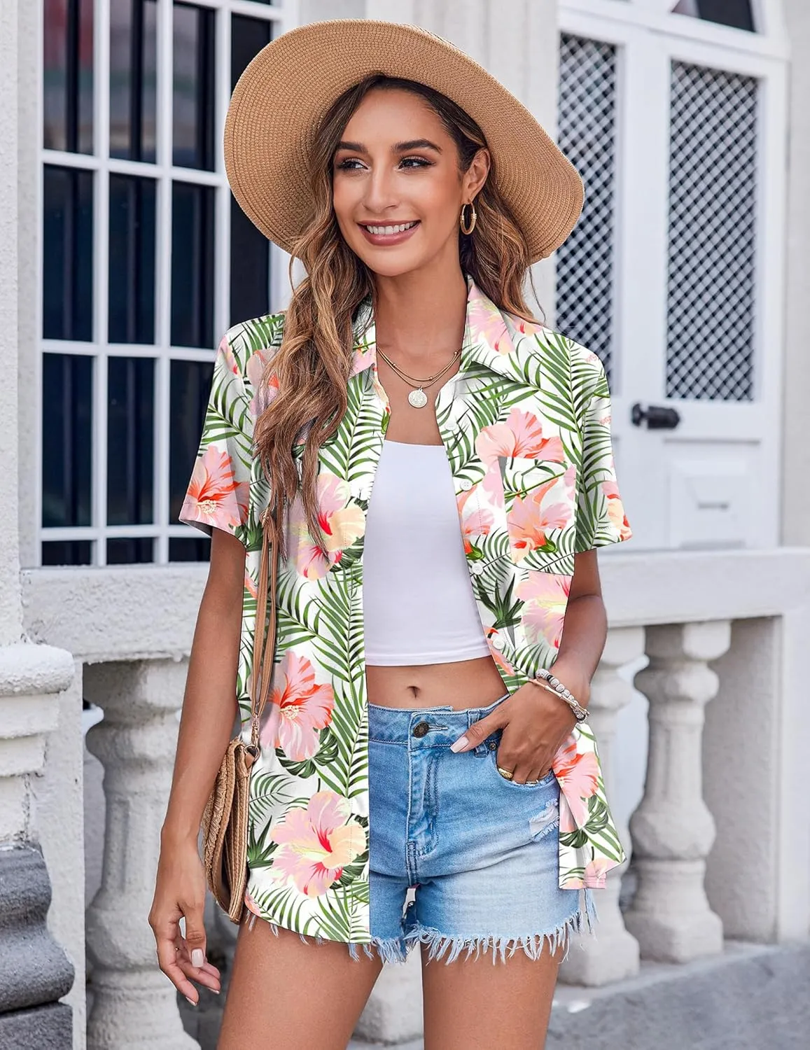 Zeagoo Button Down Shirt Bust Pocket Short Sleeve Blouses sold by zeagoo product image thumbnail 2