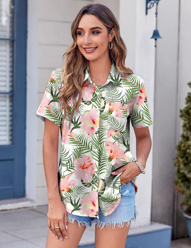 Zeagoo Button Down Shirt Bust Pocket Short Sleeve Blouses sold by zeagoo