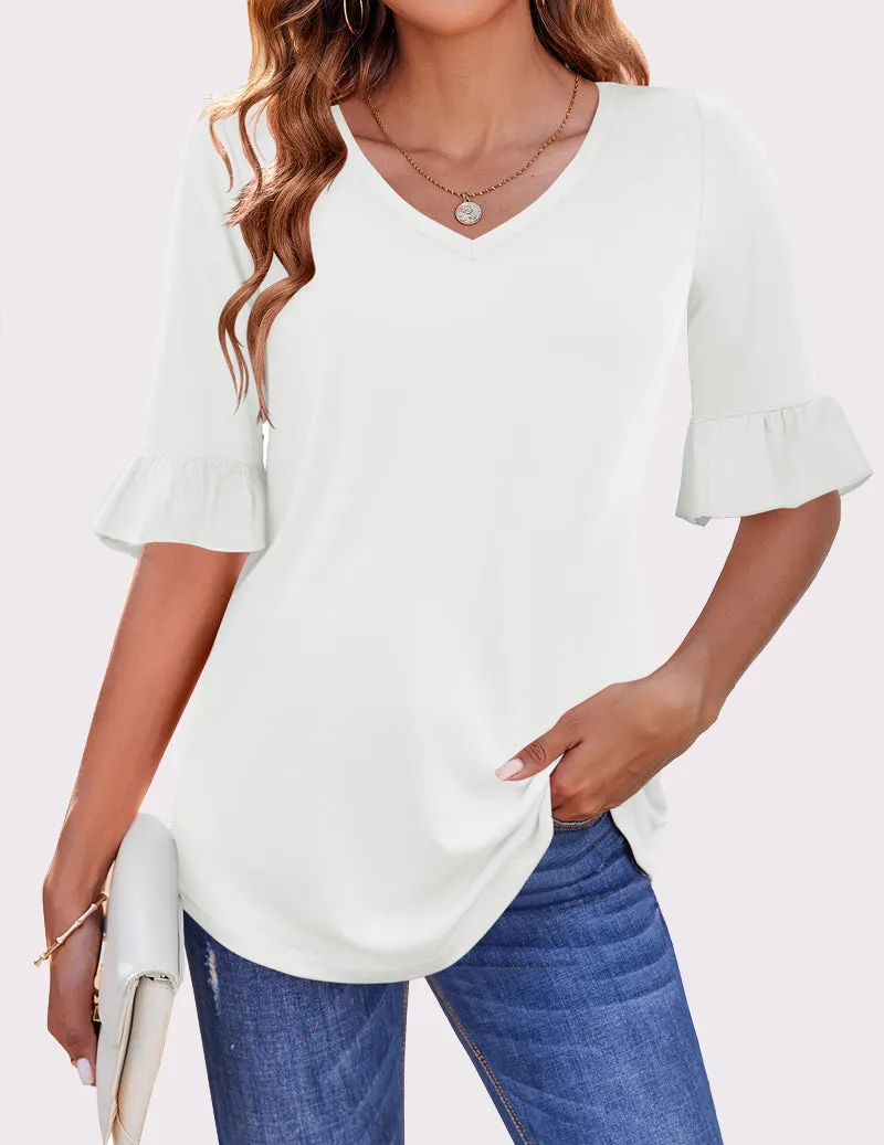 Zeagoo Womens Ruffle 3/4 Sleeve Top V Neck Shirts sold by zeagoo product image thumbnail 5