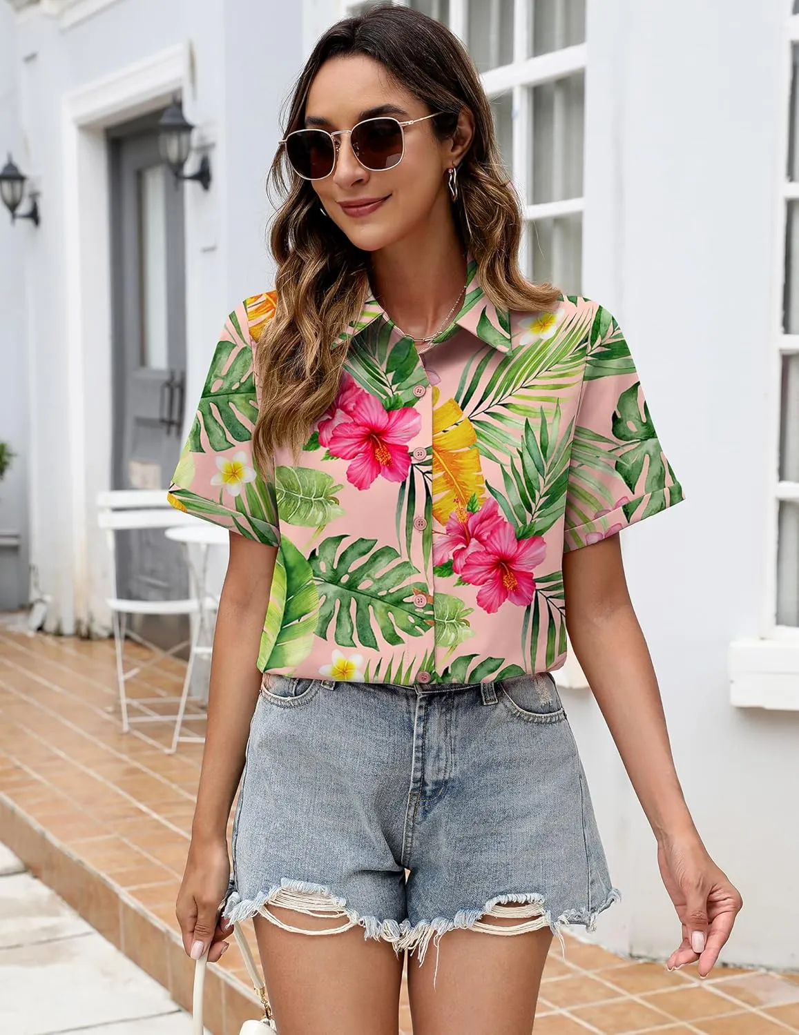 Zeagoo Button Down Blouse Rolled Cuffed Short Sleeve Shirts sold by zeagoo product image thumbnail 5