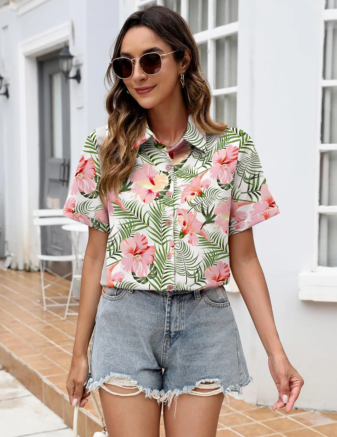 Zeagoo Button Down Blouse Rolled Cuffed Short Sleeve Shirts sold by zeagoo product image thumbnail 3