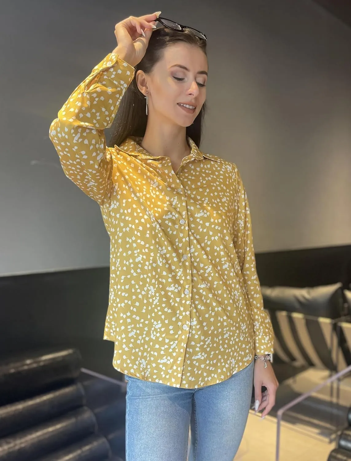 Zeagoo Cotton Button Down Shirts Long Sleeve V Neck Tops sold by zeagoo product image thumbnail 5