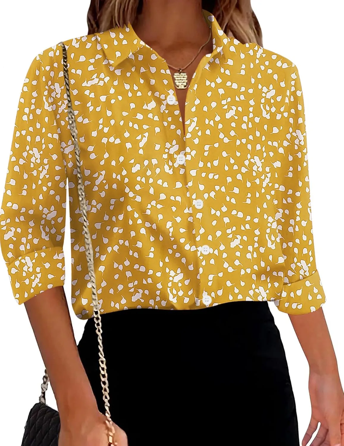 Zeagoo Cotton Button Down Shirts Long Sleeve V Neck Tops sold by zeagoo product image thumbnail 3