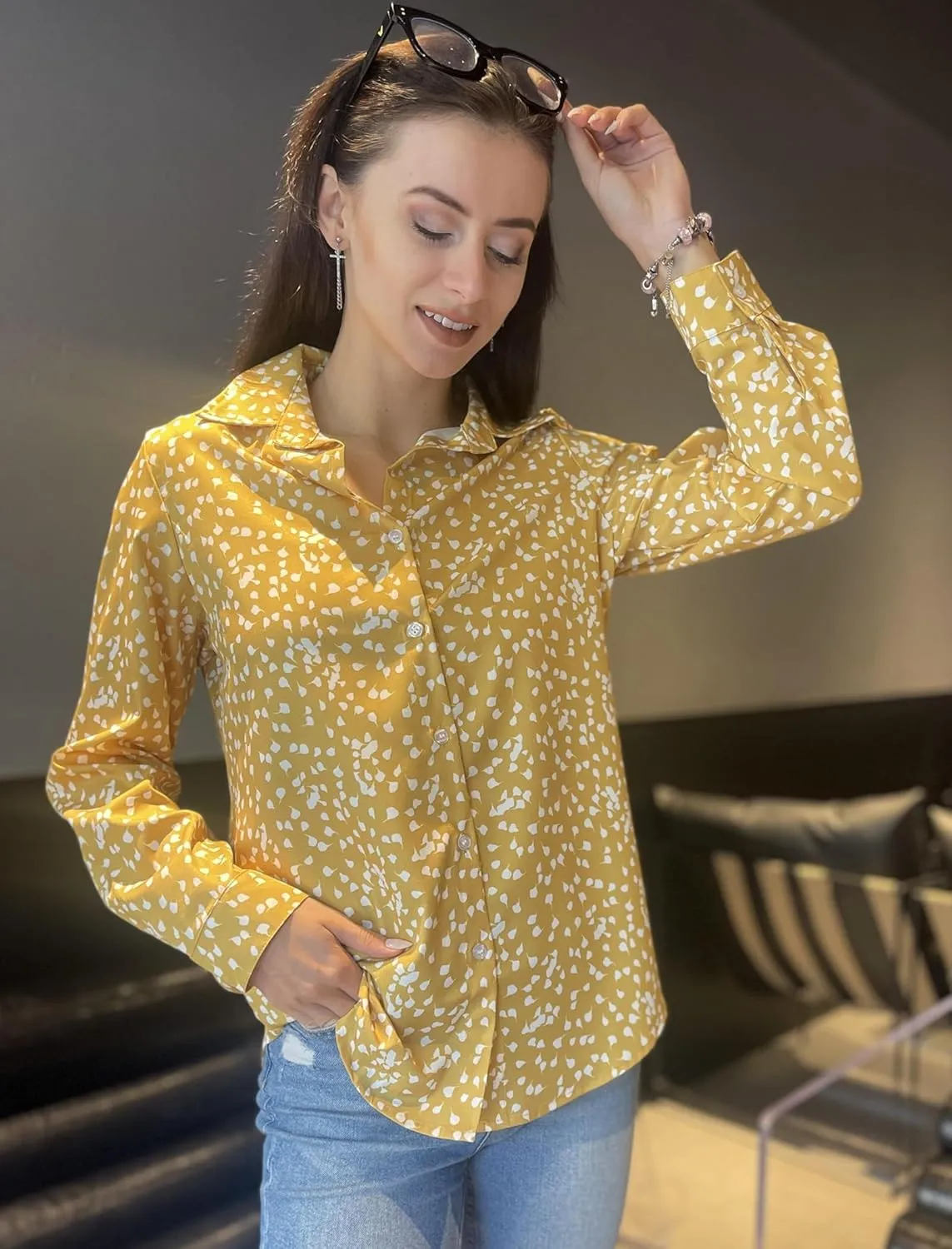 Zeagoo Cotton Button Down Shirts Long Sleeve V Neck Tops sold by zeagoo product image thumbnail 4