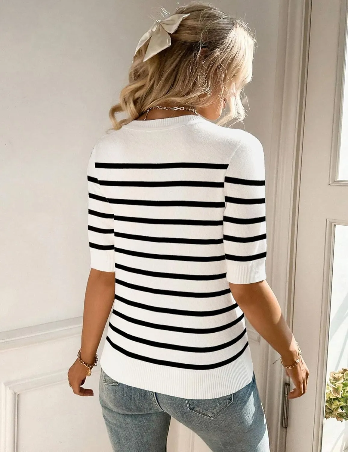 Zeagoo Short Sleeve Sweater Crew Neck Dressy Casual Soft Knit Tops sold by zeagoo product image thumbnail 3