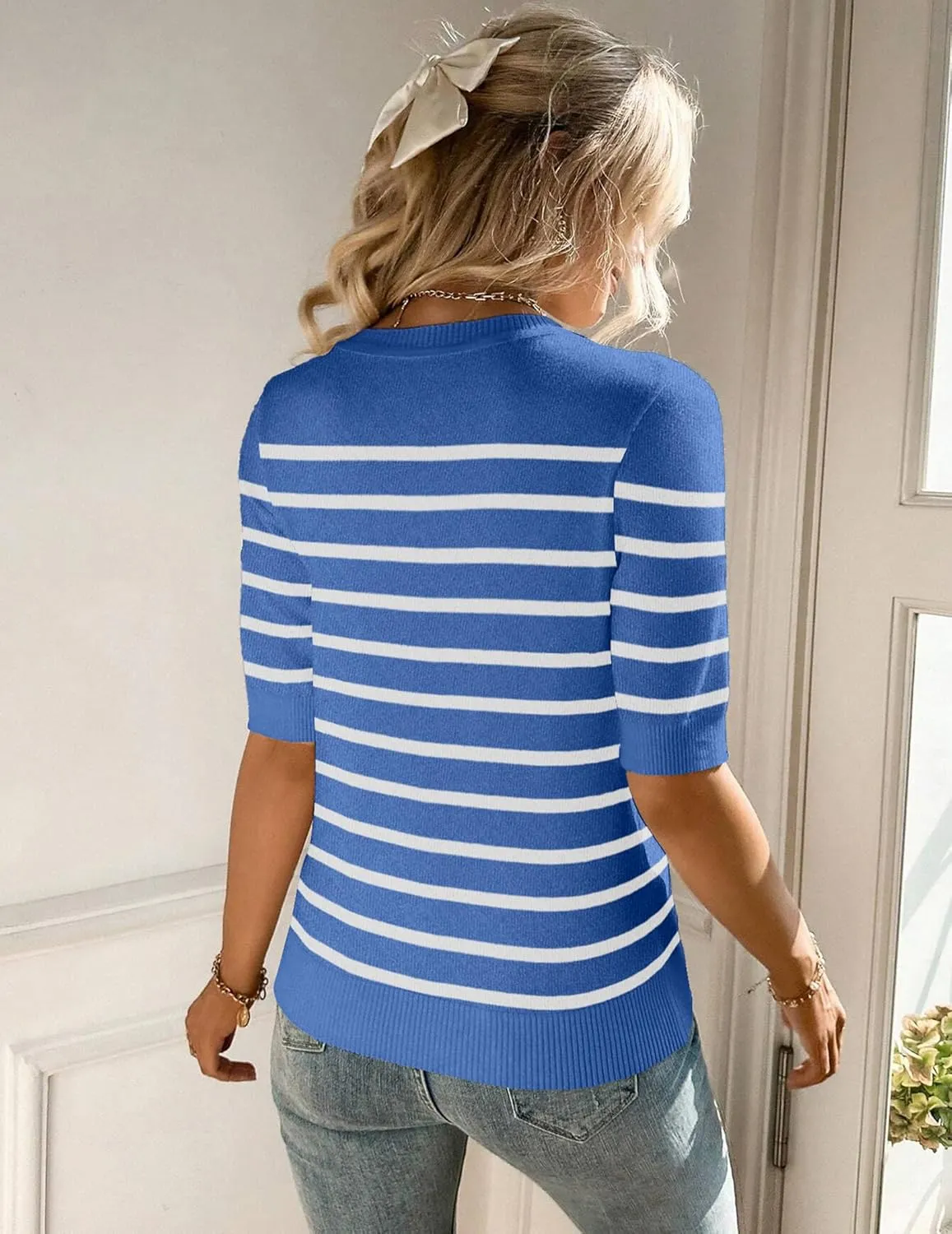Zeagoo Short Sleeve Sweater Crew Neck Dressy Casual Soft Knit Tops sold by zeagoo product image thumbnail 2