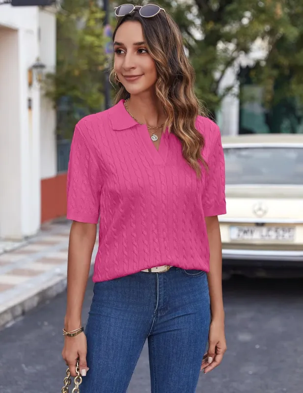 Zeagoo Women Short Sleeve Sweater Pullover Polo Tops sold by zeagoo