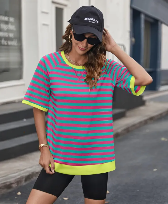 Zeagoo Women Striped T Shirts Oversized Short Sleeve Tops sold by zeagoo