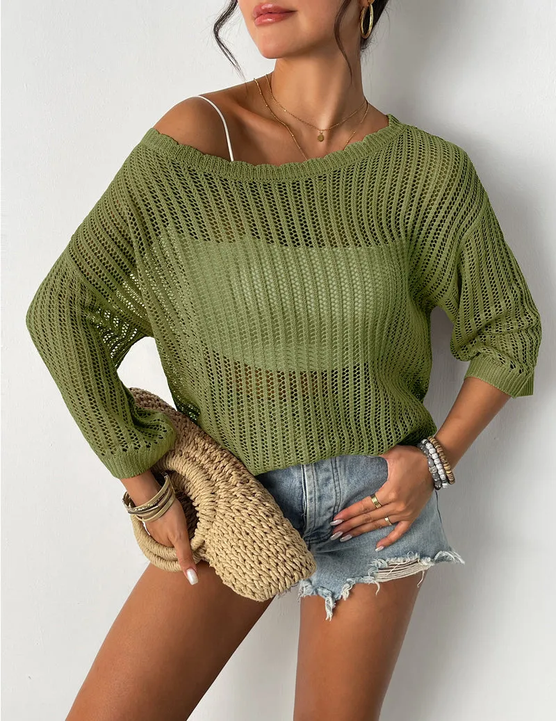 Zeagoo Women's Crochet Hollow Out 3/4 Sleeve Pullover sold by zeagoo product image thumbnail 5