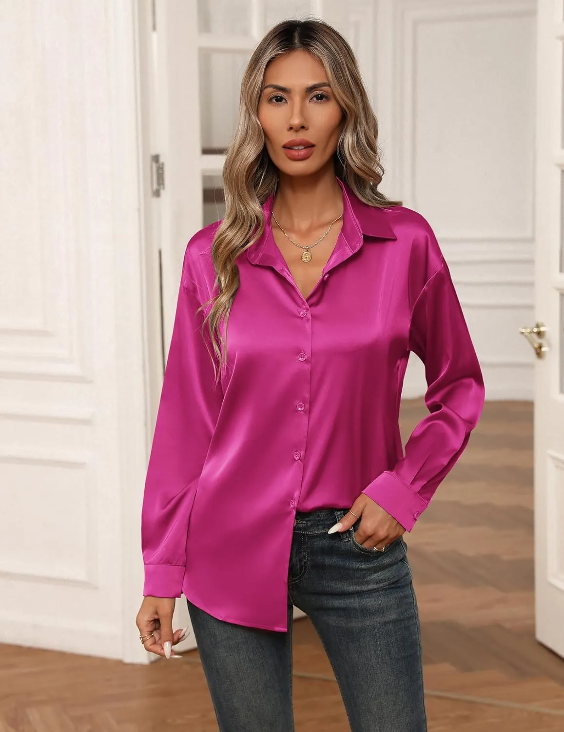 Zeagoo Blouses for Women Silk Button Down Shirts sold by zeagoo