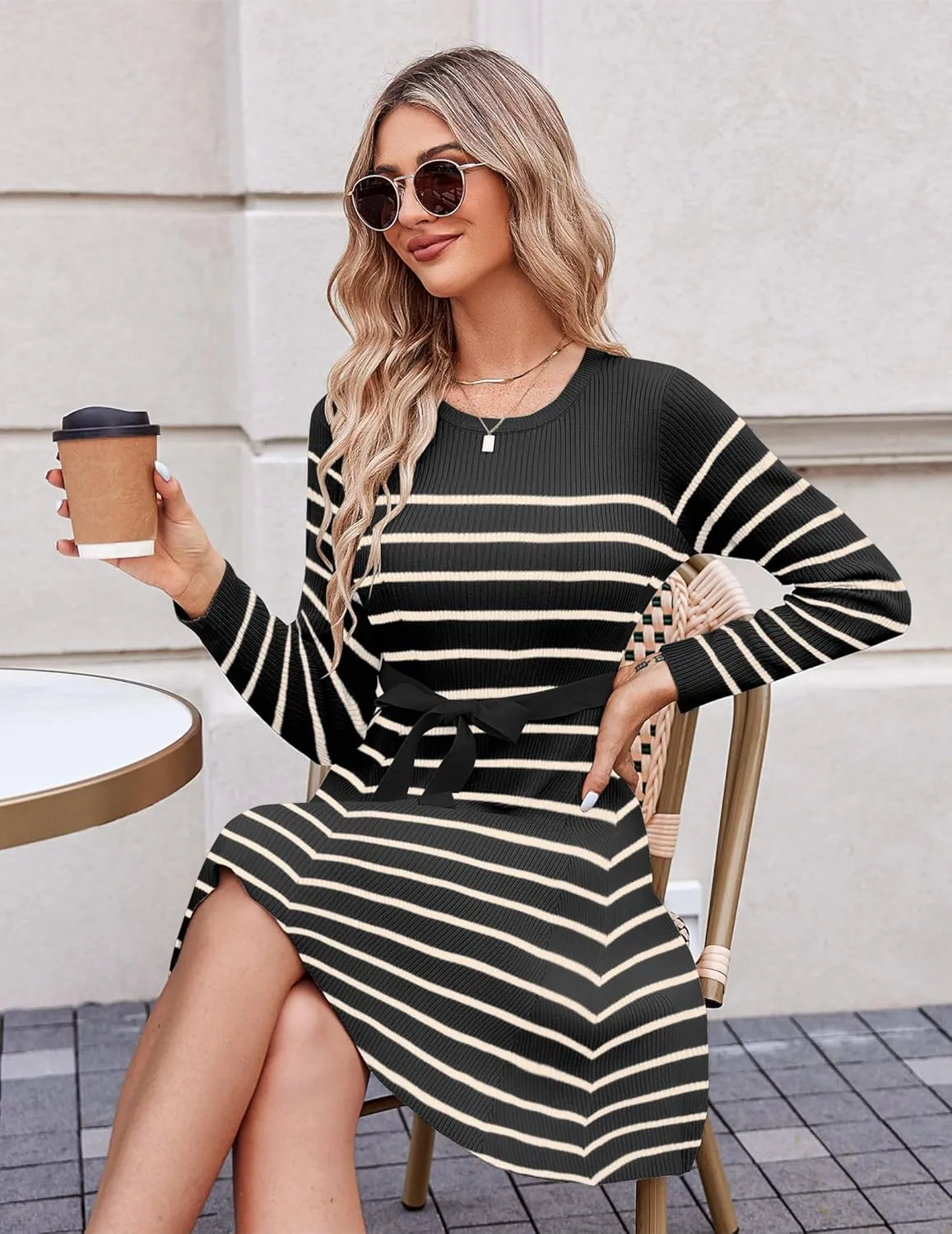 Zeagoo Women's Casual Dress Tie Waist Fall Ribbed Dress sold by zeagoo