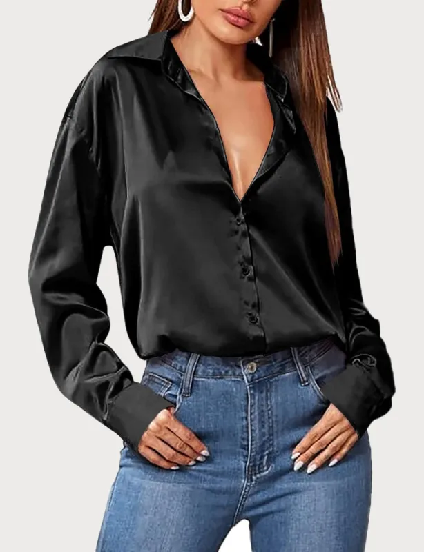 Zeagoo Women Satin Button Down Shirt Long Sleeve Tops made by zeagoo
