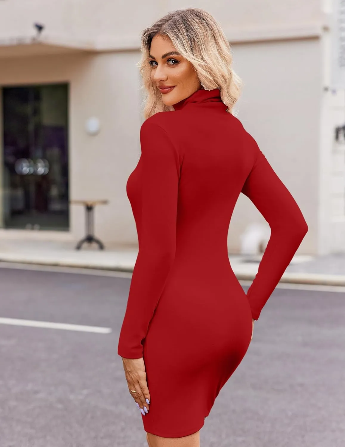 Zeagoo Women's Bodycon Dress Long Sleeve Slim Fit Turtleneck Dress sold by zeagoo product image thumbnail 5
